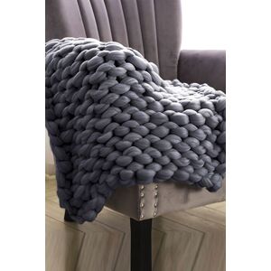 Living and Home 60 x 60cm Chunky Knit Throw Blanket in Mid Grey Size: 60 x 60 cm Mid Grey 60 x 60 cm Living and Home 60 x 60cm Chunky Knit Throw Blanket in Mid Grey Size: 60 x 60 cm Mid Grey 60 x 60 cm
