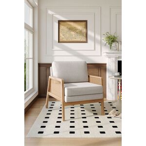 Living and Home Upholstered Wooden Side Rattan Armchair With Cushion Beige Beige Living and Home Upholstered Wooden Side Rattan Armchair With Cushion Beige Beige