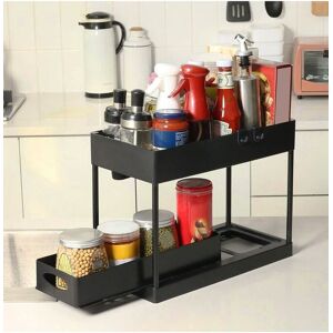 Living and Home 2-Tier Under Sink Cabinet Organizer Kitchen Desktop Sliding Storage Rack in Black Black Living and Home 2-Tier Under Sink Cabinet Organizer Kitchen Desktop Sliding Storage Rack in Black Black