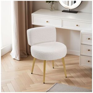 Living and Home Cream Faux Fur Vanity Stool Chair with Metal Legs in White White Living and Home Cream Faux Fur Vanity Stool Chair with Metal Legs in White White
