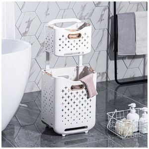 H&O Direct 2-Tier Foldable Laundry Baskets with Casters in White White H&O Direct 2-Tier Foldable Laundry Baskets with Casters in White White
