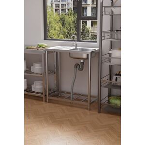 Living and Home Free Standing Stainless Steel Single Bowl Sink in Silver Silver Living and Home Free Standing Stainless Steel Single Bowl Sink in Silver Silver