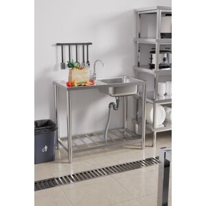 Living and Home Stainless Steel Single Sink with Drainboard in Silver Silver Living and Home Stainless Steel Single Sink with Drainboard in Silver Silver