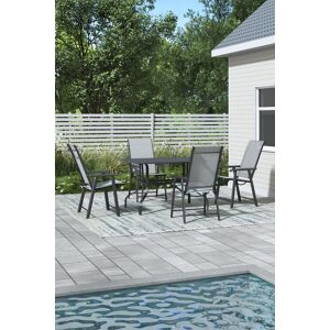 Garden Sanctuary Garden Metal Slatted Dining Coffee Table with 4 Foldable Chairs in Black Size: Large Black L Garden Sanctuary Garden Metal Slatted Dining Coffee Table with 4 Foldable Chairs in Black Size: Large Black L