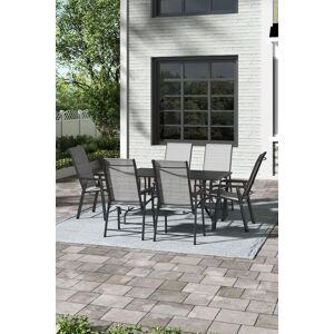 Garden Sanctuary Set of 7 Metal Slatted Outdoor Garden Coffee Table & Chairs Set in Black Black Garden Sanctuary Set of 7 Metal Slatted Outdoor Garden Coffee Table & Chairs Set in Black Black