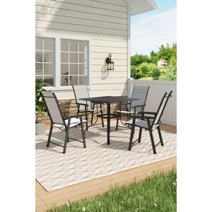 Living and Home Garden Metal Slatted Coffee Table with 4 Foldable Chairs in Black Size: Small Black S Living and Home Garden Metal Slatted Coffee Table with 4 Foldable Chairs in Black Size: Small Black S