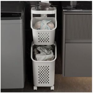 H&O Direct 2-Tier Storage Rack Laundry Baskets with Casters in White White H&O Direct 2-Tier Storage Rack Laundry Baskets with Casters in White White