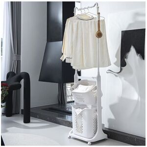 Living and Home 2-Tier Rolling Laundry Baskets with Clothes Hanging Rod Garment Rack in Grey Grey Living and Home 2-Tier Rolling Laundry Baskets with Clothes Hanging Rod Garment Rack in Grey Grey
