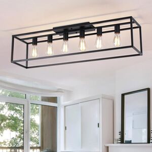 Garwarm 6 Light Iron Cage Flush Mount, Black Chandelier Black Garwarm 6 Light Iron Cage Flush Mount, Black Chandelier Black