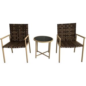 FURNITURE ONE 3 Pieces Garden Patio Furniture Set, Leather Effect Bistro Set with Side Table in Light Brown Size: 1 Pack Light Brown 1 Pack FURNITURE ONE 3 Pieces Garden Patio Furniture Set, Leather Effect Bistro Set with Side Table in Light Brown Size: 1 Pack Light Brown 1 Pack