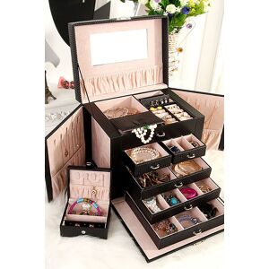 Living and Home Large Black Multi Tier Faux Leather Storage Box with Handle in Pink Pink Living and Home Large Black Multi Tier Faux Leather Storage Box with Handle in Pink Pink