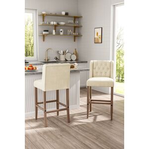 Living and Home 2pcs Linen Button Tufted Upholstered Bar Stools Dining Chair with Wood Legs Beige Beige Living and Home 2pcs Linen Button Tufted Upholstered Bar Stools Dining Chair with Wood Legs Beige Beige