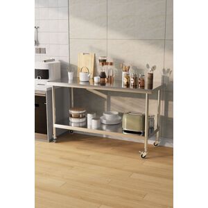 Living and Home 2 Tier Multi-Functional Stainless Steel Prep Worktable with Wheels for Kitchen Garage Laundry Outdoor in Silver Silver Living and Home 2 Tier Multi-Functional Stainless Steel Prep Worktable with Wheels for Kitchen Garage Laundry Outdoor in Silver Silver