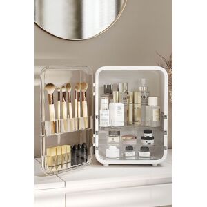 Living and Home Large Cosmetic Organizer Skincare Display Box with Makeup Mirror in White White Living and Home Large Cosmetic Organizer Skincare Display Box with Makeup Mirror in White White