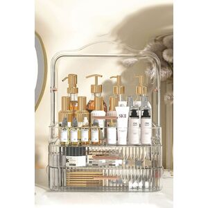 Living and Home Portable Dustproof Cosmetic Desktop Makeup Organizer with Handle in White White Living and Home Portable Dustproof Cosmetic Desktop Makeup Organizer with Handle in White White