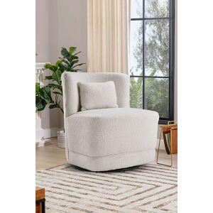 Living and Home White Teddy Fur Upholstered Swivel Barrel Chair with Pillow White Living and Home White Teddy Fur Upholstered Swivel Barrel Chair with Pillow White