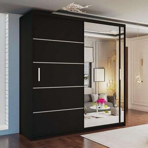 MN Furniture Double Door Sliding Mirror Wardrobe - LED Light 180cm x217cm in Black Size: 180 cm x217 cm Black 180 cm x217 cm MN Furniture Double Door Sliding Mirror Wardrobe - LED Light 180cm x217cm in Black Size: 180 cm x217 cm Black 180 cm x217 cm