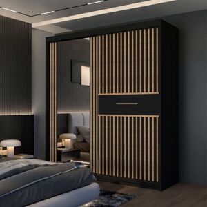 Sliding Wardrobes 4U Modern Sliding Wardrobe with LED Light W203cm x H 217 x D 62cm in Black Black Sliding Wardrobes 4U Modern Sliding Wardrobe with LED Light W203cm x H 217 x D 62cm in Black Black