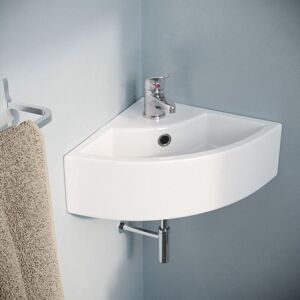 Nes Home Small Quarter Corner Wall Mounted Basin with Mono Mixer Tap & Waste 450 x 325mm in Silver Silver Nes Home Small Quarter Corner Wall Mounted Basin with Mono Mixer Tap & Waste 450 x 325mm in Silver Silver
