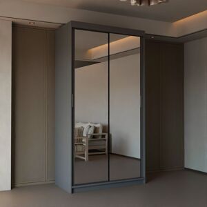 Sliding Wardrobes 4U Double Mirror Sliding Wardrobe With LED Light W90cm x H200cm x D62cm in Grey Grey Sliding Wardrobes 4U Double Mirror Sliding Wardrobe With LED Light W90cm x H200cm x D62cm in Grey Grey