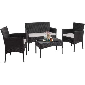 Alivio 4 Seater Rattan Furniture Set with Coffee Table & Anti-UV Cushions for Indoor Outdoor Patio Garden - Grey in Black Black Alivio 4 Seater Rattan Furniture Set with Coffee Table & Anti-UV Cushions for Indoor Outdoor Patio Garden - Grey in Black Black