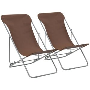 Berkfield Home Folding Beach Chairs 2 pcs Steel & Oxford Fabric Brown Brown Berkfield Home Folding Beach Chairs 2 pcs Steel & Oxford Fabric Brown Brown