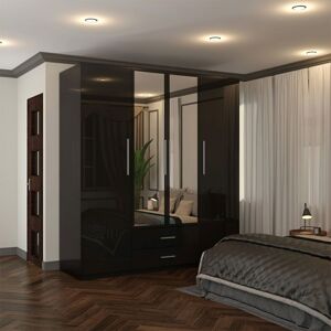 Sliding Wardrobes 4U Modern Wardrobe 4 Door High Gloss Wardrobe W 160cm x H 200cm x D 50cm in Black Black Sliding Wardrobes 4U Modern Wardrobe 4 Door High Gloss Wardrobe W 160cm x H 200cm x D 50cm in Black Black
