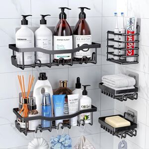 Dragodirect 5 Pack Shower Caddy with Wall Stickers Rustproof No Drilling Stainless Steel Shower Caddy Bathroom Storage Organizer in Black Black Dragodirect 5 Pack Shower Caddy with Wall Stickers Rustproof No Drilling Stainless Steel Shower Caddy Bathroom Storage Organizer in Black Black