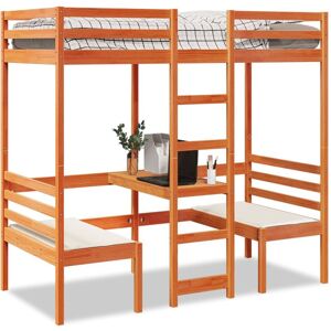 Berkfield Home Loft Bed Frame with Desk & Chairs Wax Brown 90x190cm Solid Wood Pine Size: 90x190 cm Brown 90x190 cm Berkfield Home Loft Bed Frame with Desk & Chairs Wax Brown 90x190cm Solid Wood Pine Size: 90x190 cm Brown 90x190 cm