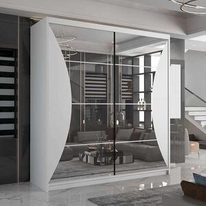 Sliding Wardrobes 4U Modern Sliding Wardrobe with LED Light W150cm x H217cm x D62cm in White White Sliding Wardrobes 4U Modern Sliding Wardrobe with LED Light W150cm x H217cm x D62cm in White White