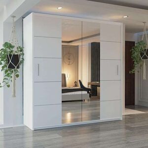 Sliding Wardrobes 4U Modern Sliding Wardrobe with LED Light W203cm x H217cm x D62cm in White White Sliding Wardrobes 4U Modern Sliding Wardrobe with LED Light W203cm x H217cm x D62cm in White White