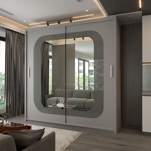 Sliding Wardrobes 4U Double Door Sliding Wardrobe With LED Light W203cm x H217cm x D62cm in Grey Grey Sliding Wardrobes 4U Double Door Sliding Wardrobe With LED Light W203cm x H217cm x D62cm in Grey Grey