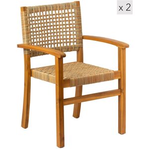 Nordlys Set of 2 Solid Acacia Wood & Rope Garden Chairs in Brown Brown Nordlys Set of 2 Solid Acacia Wood & Rope Garden Chairs in Brown Brown
