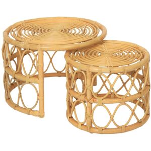 Nordlys Set of 2 Natural Rattan Nesting Coffee Tables in Brown Brown Nordlys Set of 2 Natural Rattan Nesting Coffee Tables in Brown Brown