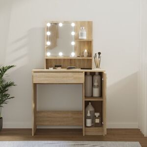 Berkfield Home Dressing Table with LED Sonoma Oak 86.5x35x136 cm in Brown Brown 86.5x35x136 cm Berkfield Home Dressing Table with LED Sonoma Oak 86.5x35x136 cm in Brown Brown 86.5x35x136 cm