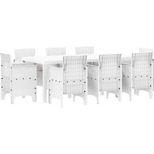 Berkfield Home 9 Piece Garden Dining Set with Cushions, White Poly Rattan Multicolor Berkfield Home 9 Piece Garden Dining Set with Cushions, White Poly Rattan Multicolor