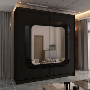 Sliding Wardrobes 4U Chenai Sliding Double Door Wardrobe with Black Strip 203cm X 217cm Size: 203 cm X 217 cm Black 203 cm X 217 cm Sliding Wardrobes 4U Chenai Sliding Double Door Wardrobe with Black Strip 203cm X 217cm Size: 203 cm X 217 cm Black 203 cm X 217 cm