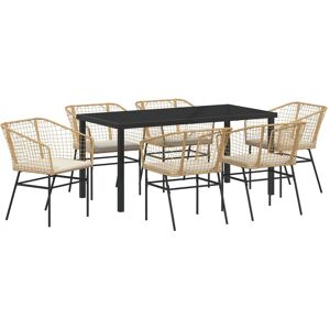 Berkfield Home 7 Piece Garden Dining Set with Cushions Brown Poly Rattan Multicolor Berkfield Home 7 Piece Garden Dining Set with Cushions Brown Poly Rattan Multicolor