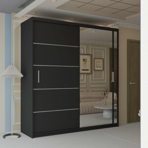 Sliding Wardrobes 4U Velson One side Mirror Sliding Door Wardrobe 180cm X 217cm in Black Size: 180 cm X 217 cm Black 180 cm X 217 cm Sliding Wardrobes 4U Velson One side Mirror Sliding Door Wardrobe 180cm X 217cm in Black Size: 180 cm X 217 cm Black 180 cm X 217 cm