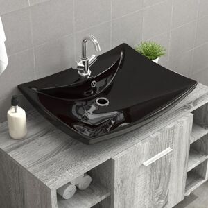 Berkfield Home Black Luxury Ceramic Basin Rectangular with Overflow & Faucet Hole Black Berkfield Home Black Luxury Ceramic Basin Rectangular with Overflow & Faucet Hole Black