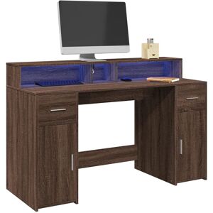 Berkfield Home Desk with LED Lights Brown Oak 140x55x91 cm Engineered Wood Size: 140 x 55 x 91 cm Brown 140 x 55 x 91 cm Berkfield Home Desk with LED Lights Brown Oak 140x55x91 cm Engineered Wood Size: 140 x 55 x 91 cm Brown 140 x 55 x 91 cm
