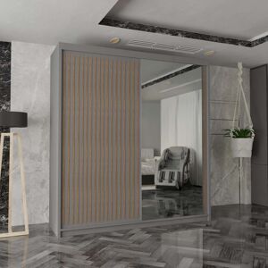 MN Furniture Reno 2 Sliding Door Wardrobe with Mirror & LED Light Black 203x217cm in Grey Size: 203x217 cm Grey 203x217 cm MN Furniture Reno 2 Sliding Door Wardrobe with Mirror & LED Light Black 203x217cm in Grey Size: 203x217 cm Grey 203x217 cm