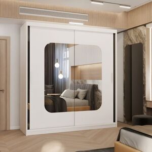 MN Furniture Wardrobe with Double Sliding Mirror Door-LED Light 203x217cm in White Size: 203x217 cm White 203x217 cm MN Furniture Wardrobe with Double Sliding Mirror Door-LED Light 203x217cm in White Size: 203x217 cm White 203x217 cm