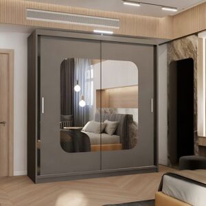 MN Furniture Wardrobe with Double Sliding Mirror Door-LED Light 150x217cm in Grey Size: 150x217 cm Grey 150x217 cm MN Furniture Wardrobe with Double Sliding Mirror Door-LED Light 150x217cm in Grey Size: 150x217 cm Grey 150x217 cm