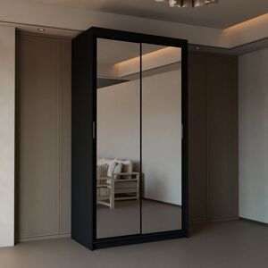 Sliding Wardrobes 4U Double Mirror Sliding Wardrobe With LED Light W90cm x H200cm x D62cm in Black Black Sliding Wardrobes 4U Double Mirror Sliding Wardrobe With LED Light W90cm x H200cm x D62cm in Black Black