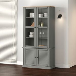 Berkfield Home Glass Display Cabinet VIGO Grey 85x35x170 cm Solid Wood Pine Size: 85 x 35 x 170 cm Grey 85 x 35 x 170 cm Berkfield Home Glass Display Cabinet VIGO Grey 85x35x170 cm Solid Wood Pine Size: 85 x 35 x 170 cm Grey 85 x 35 x 170 cm