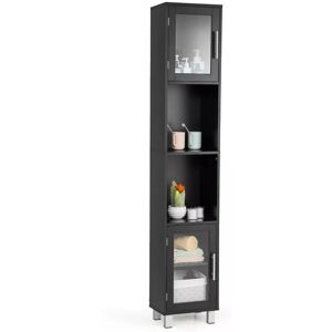 Wyld and Coco Tall Bathroom Cabinet With Glass Doors in Black Black Wyld and Coco Tall Bathroom Cabinet With Glass Doors in Black Black