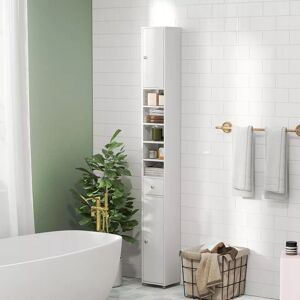 Wyld and Coco Tall Bathroom Cabinet with Multi Level Storage in White White Wyld and Coco Tall Bathroom Cabinet with Multi Level Storage in White White