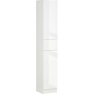 Wyld and Coco White Tall Bathroom Cabinet with Adjustable Shelves and Storage Drawer White Wyld and Coco White Tall Bathroom Cabinet with Adjustable Shelves and Storage Drawer White
