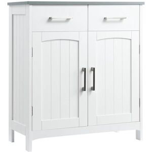 Wyld and Coco Freestanding Bathroom Cabinet White with 2 Drawers Double Doors and Adjustable Shelf White Wyld and Coco Freestanding Bathroom Cabinet White with 2 Drawers Double Doors and Adjustable Shelf White
